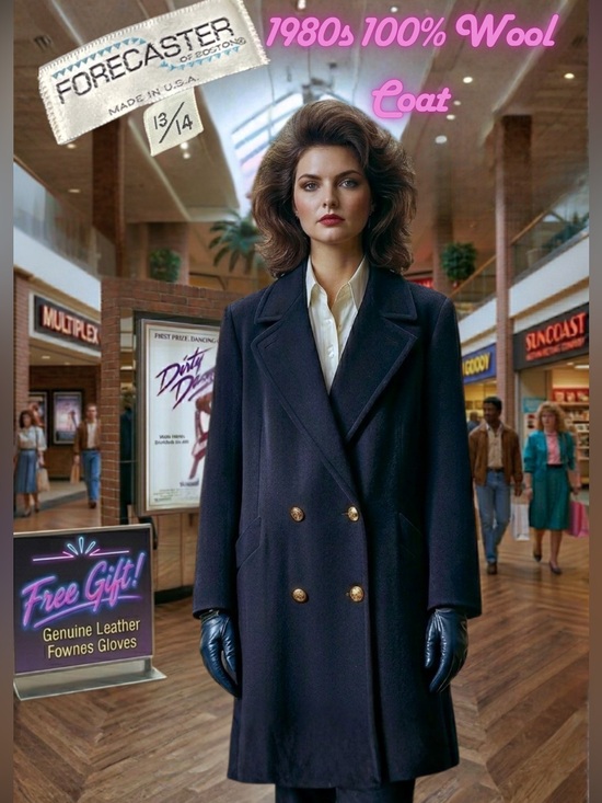 Forecaster of Boston Jackets & Blazers - FORECASTER OF BOSTON Women's Vintage Navy 100% Pure Wool Long Coat + Free Gloves